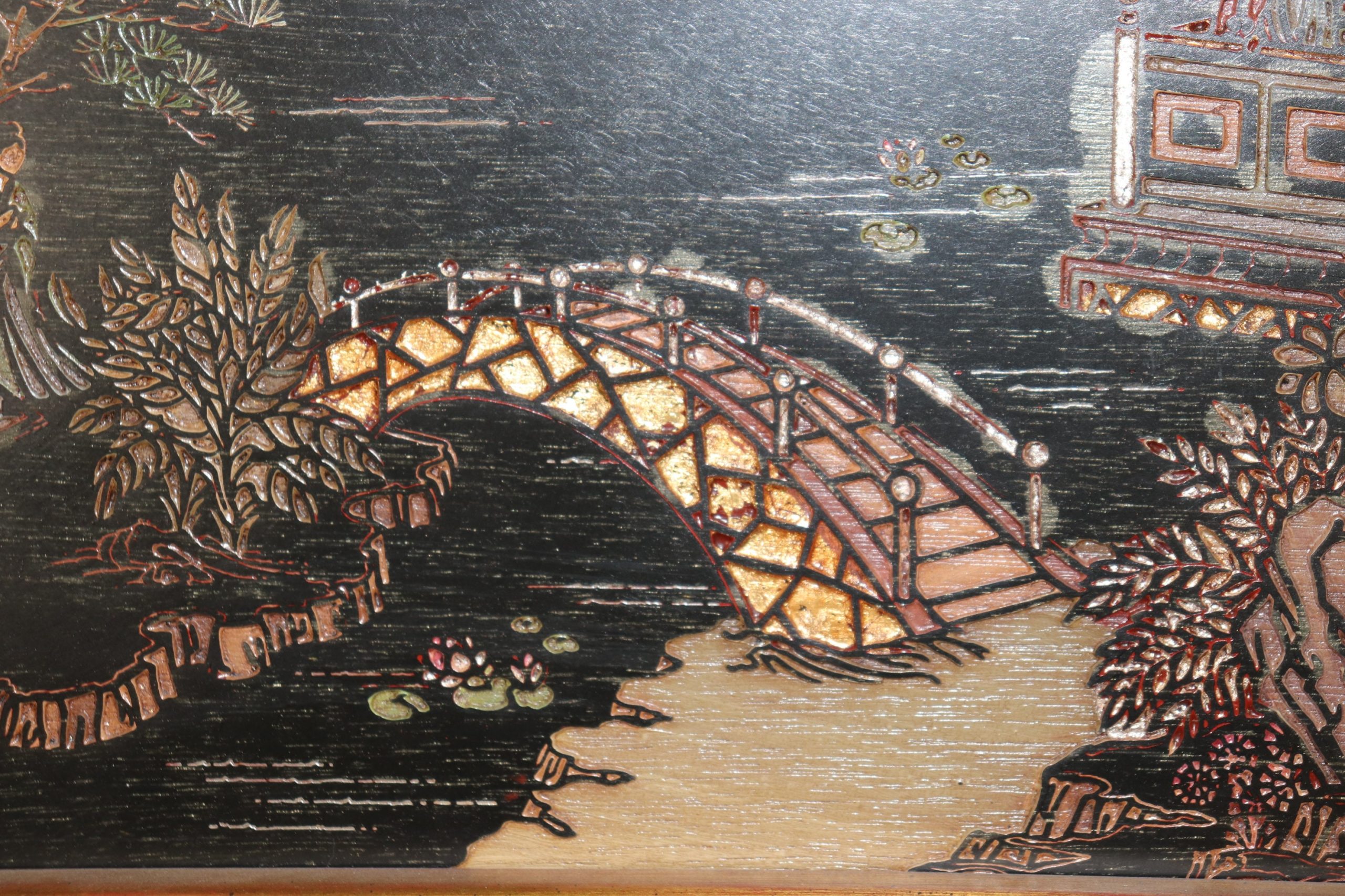 Mid Century LaBarge Beveled Glass Mirror with Japponed Chinoiserie Panel, Furniture - Image 7