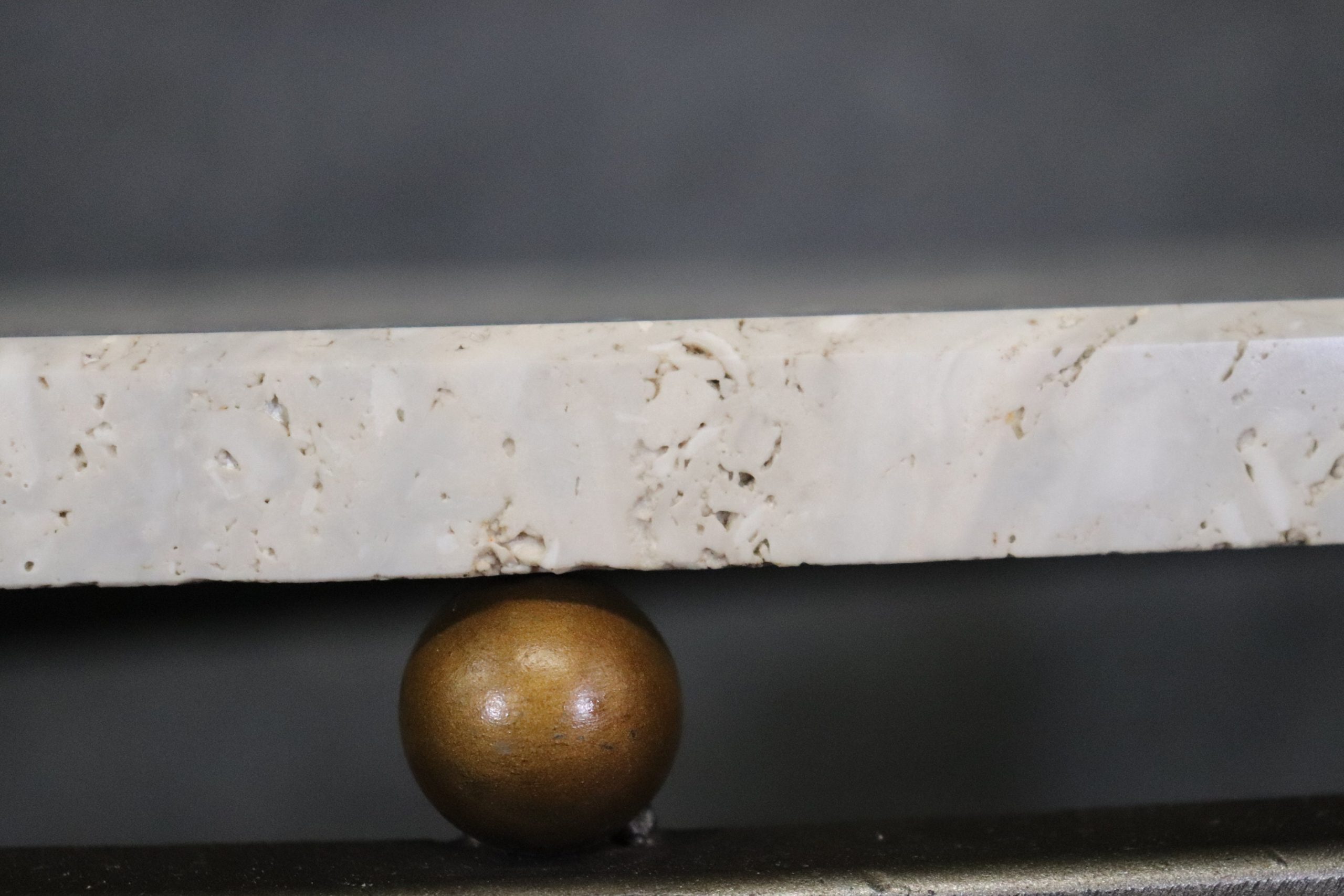 Hollywood Regency Style Travertine Top Demilune Console Table, Sofa Table - Image 8