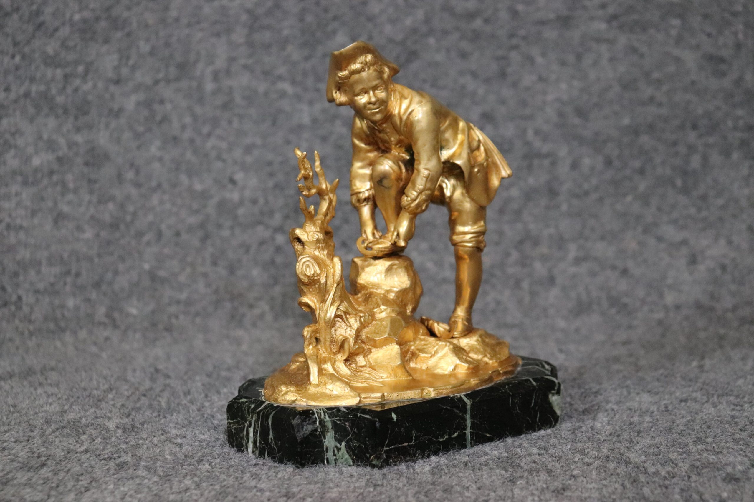 Late 19th Century Russian Bronze Ormolu Sculpture of a Boy on a Marble Base, Antique Art - Image 3