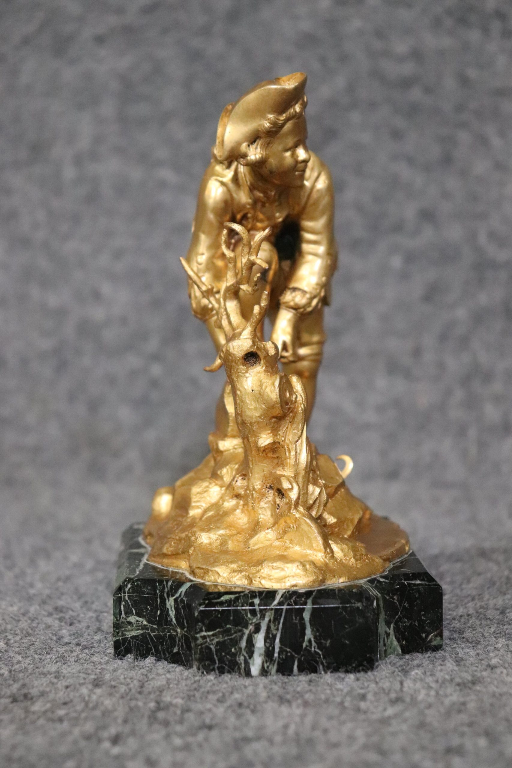 Late 19th Century Russian Bronze Ormolu Sculpture of a Boy on a Marble Base, Antique Art - Image 4