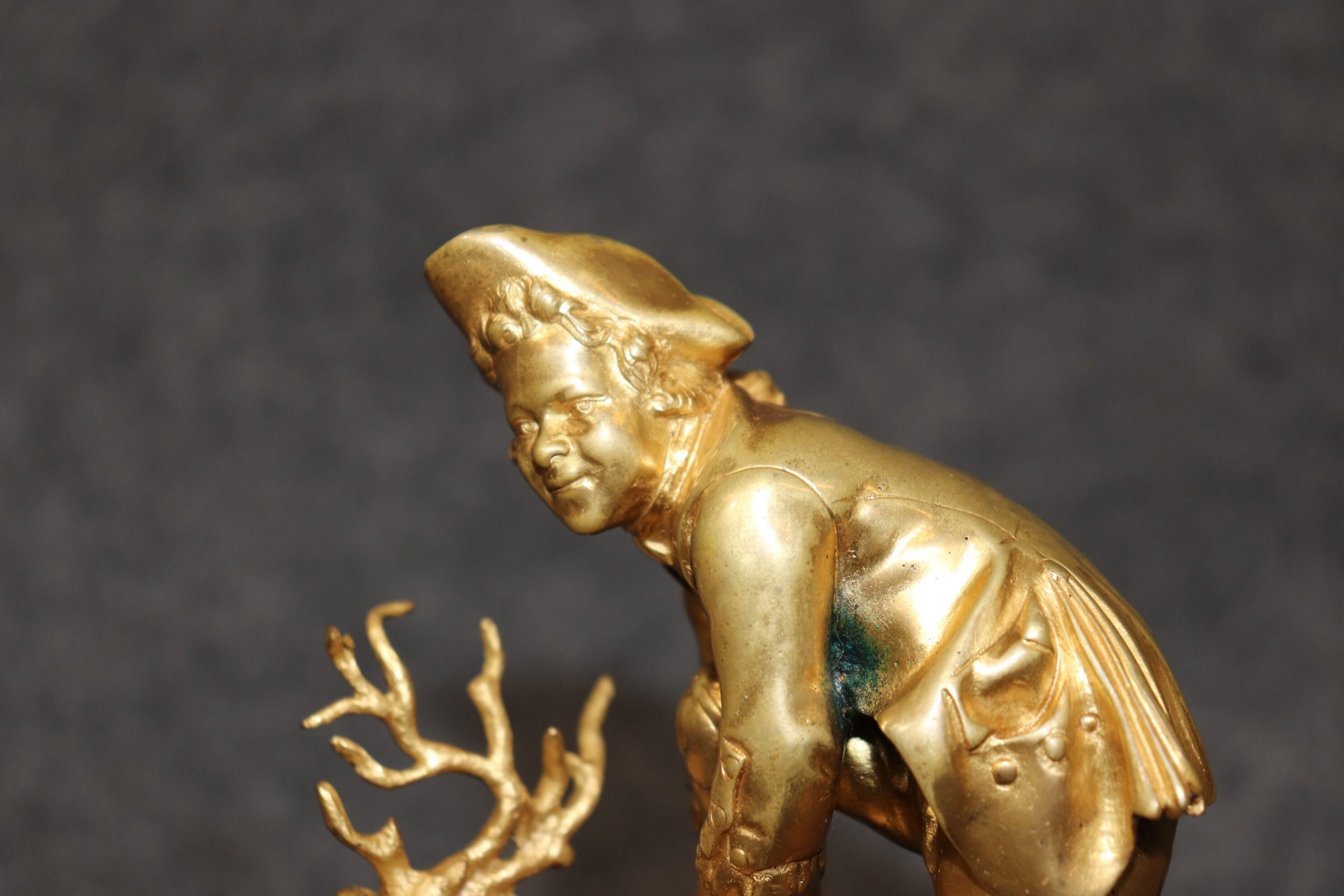 Late 19th Century Russian Bronze Ormolu Sculpture of a Boy on a Marble Base, Antique Art - Image 7