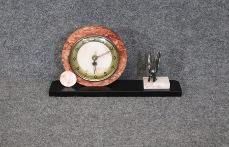 Vintage Art Deco Marble and Alabaster Mantle Clock, MCM