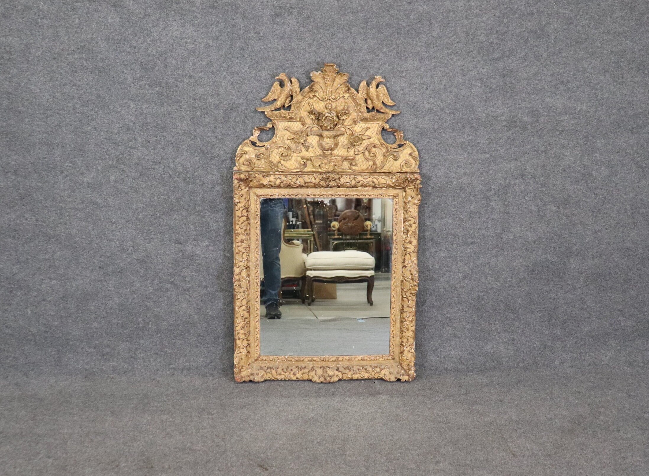 Antique 18th Century French Louis XIV Gilt Wood Wall Mirror circa 1700, Antique Decor