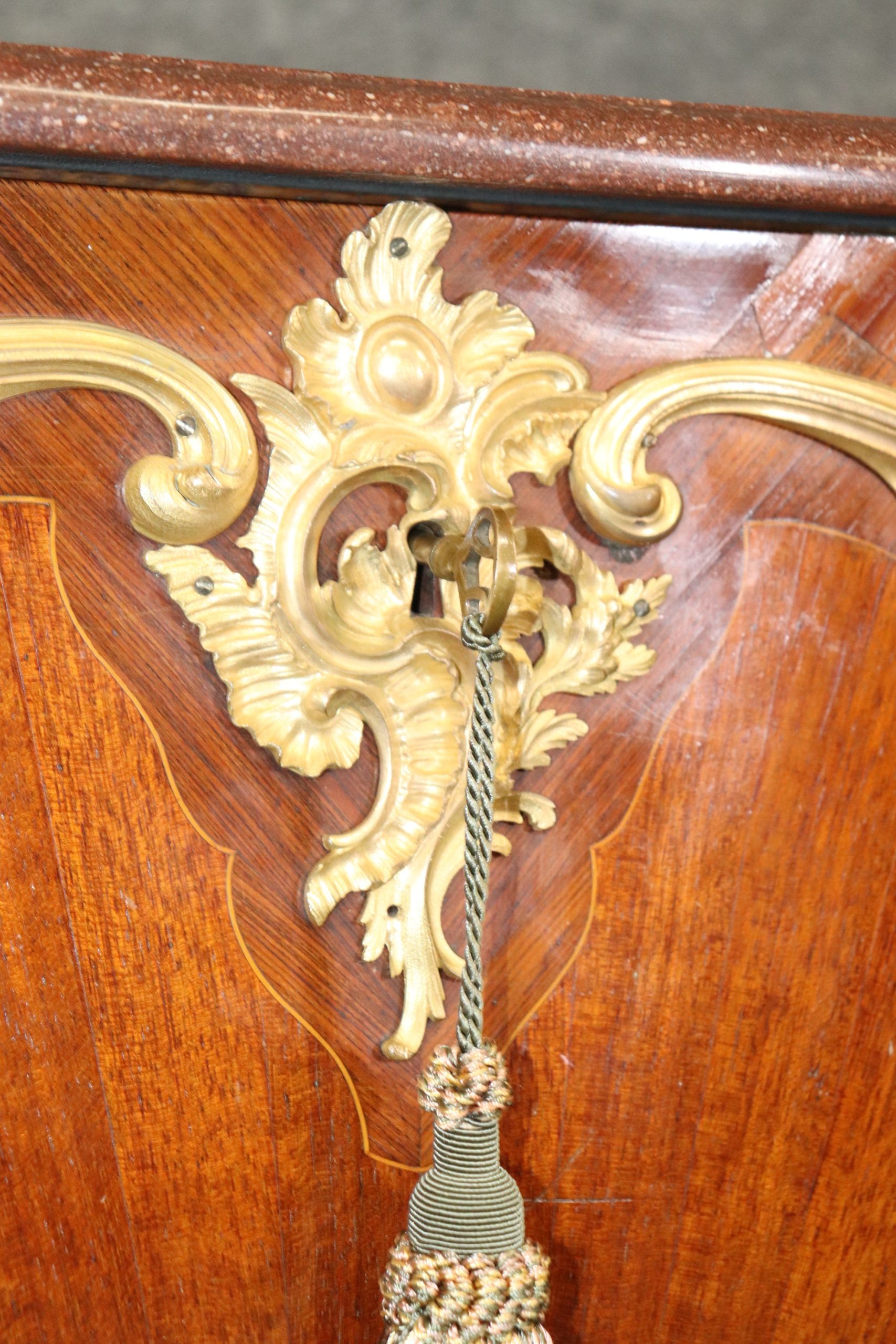 19th C. French Louis XV Style Bronze Ormolu Mounted Marble Top Kingwood Commode, Chest of Drawers - Image 9