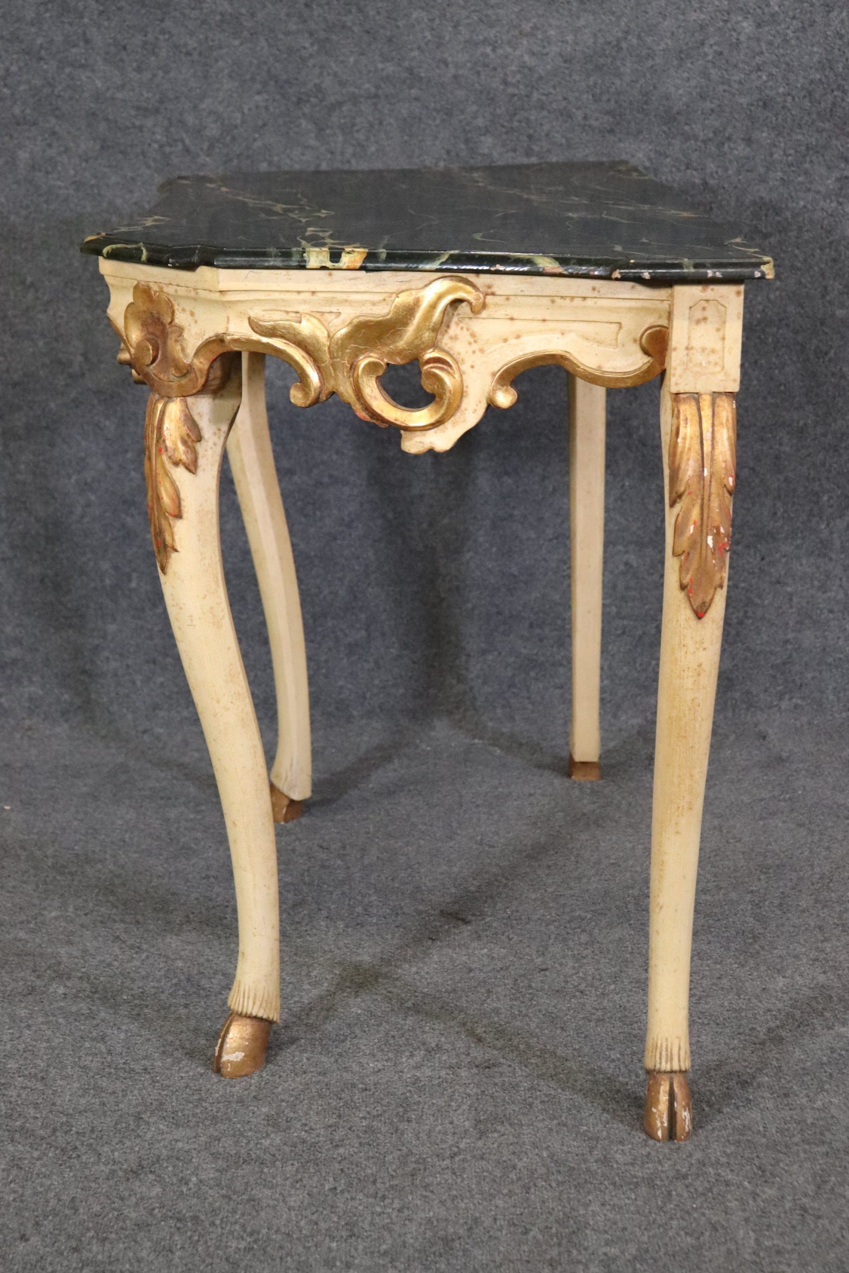 Baker Furniture Louis XV Style Paint Decorated and Gilt Faux Marble Top Console Server, Vintage Decor - Image 3