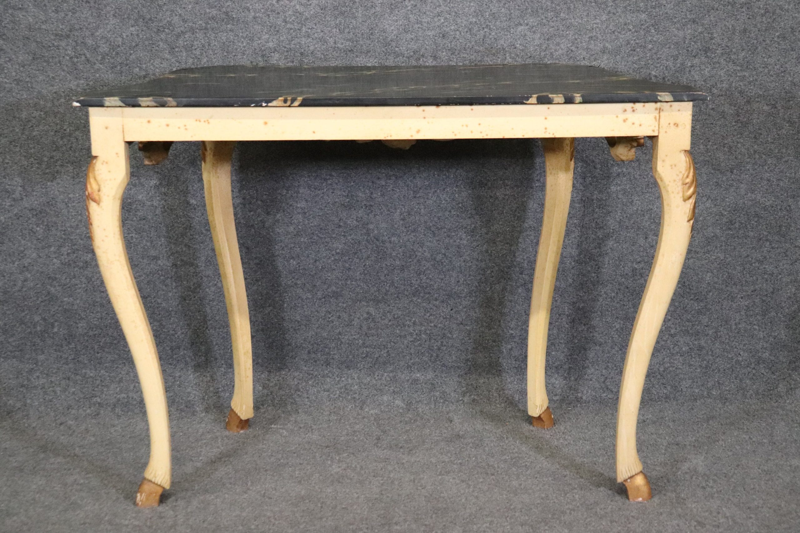 Baker Furniture Louis XV Style Paint Decorated and Gilt Faux Marble Top Console Server, Vintage Decor - Image 4