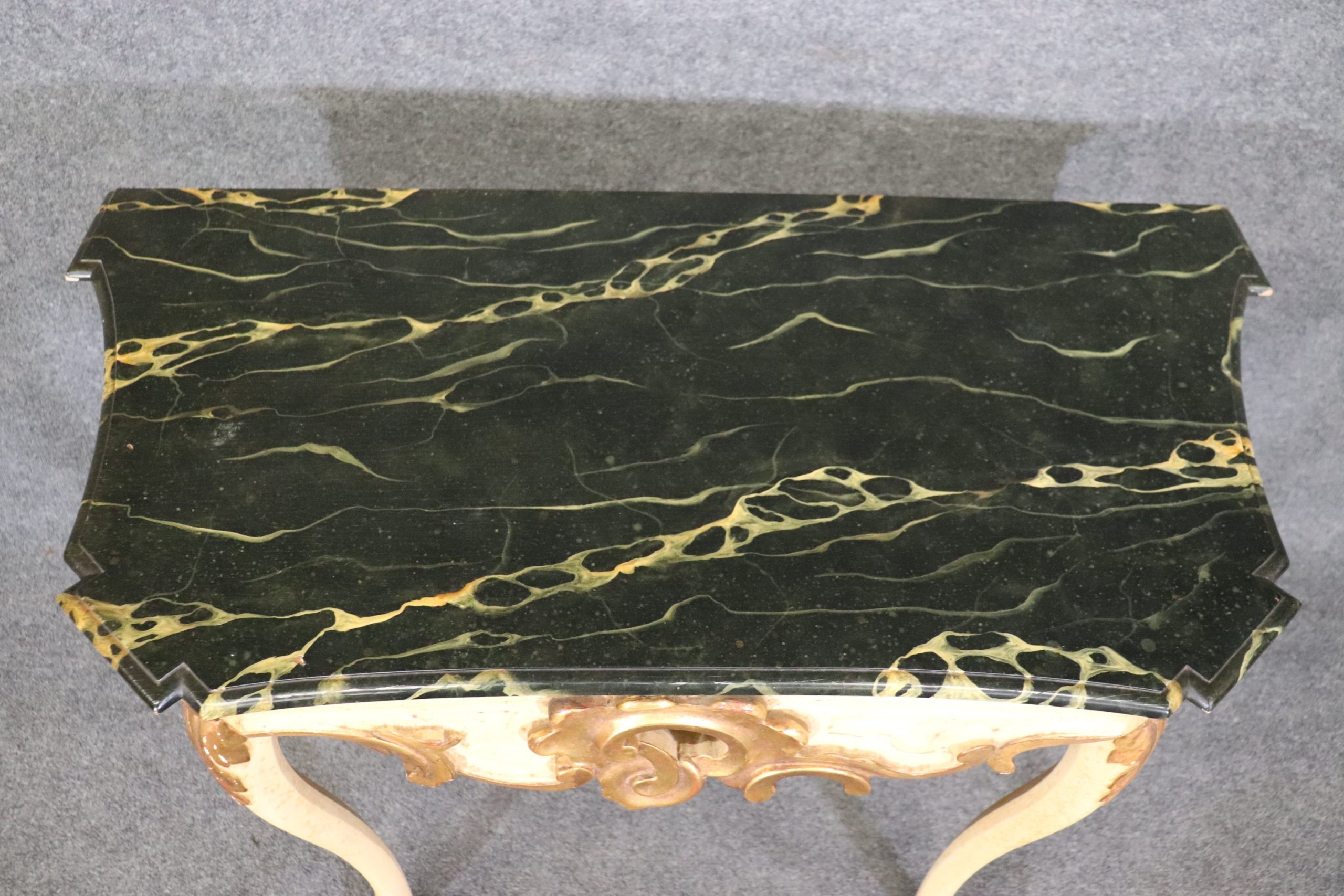 Baker Furniture Louis XV Style Paint Decorated and Gilt Faux Marble Top Console Server, Vintage Decor - Image 6