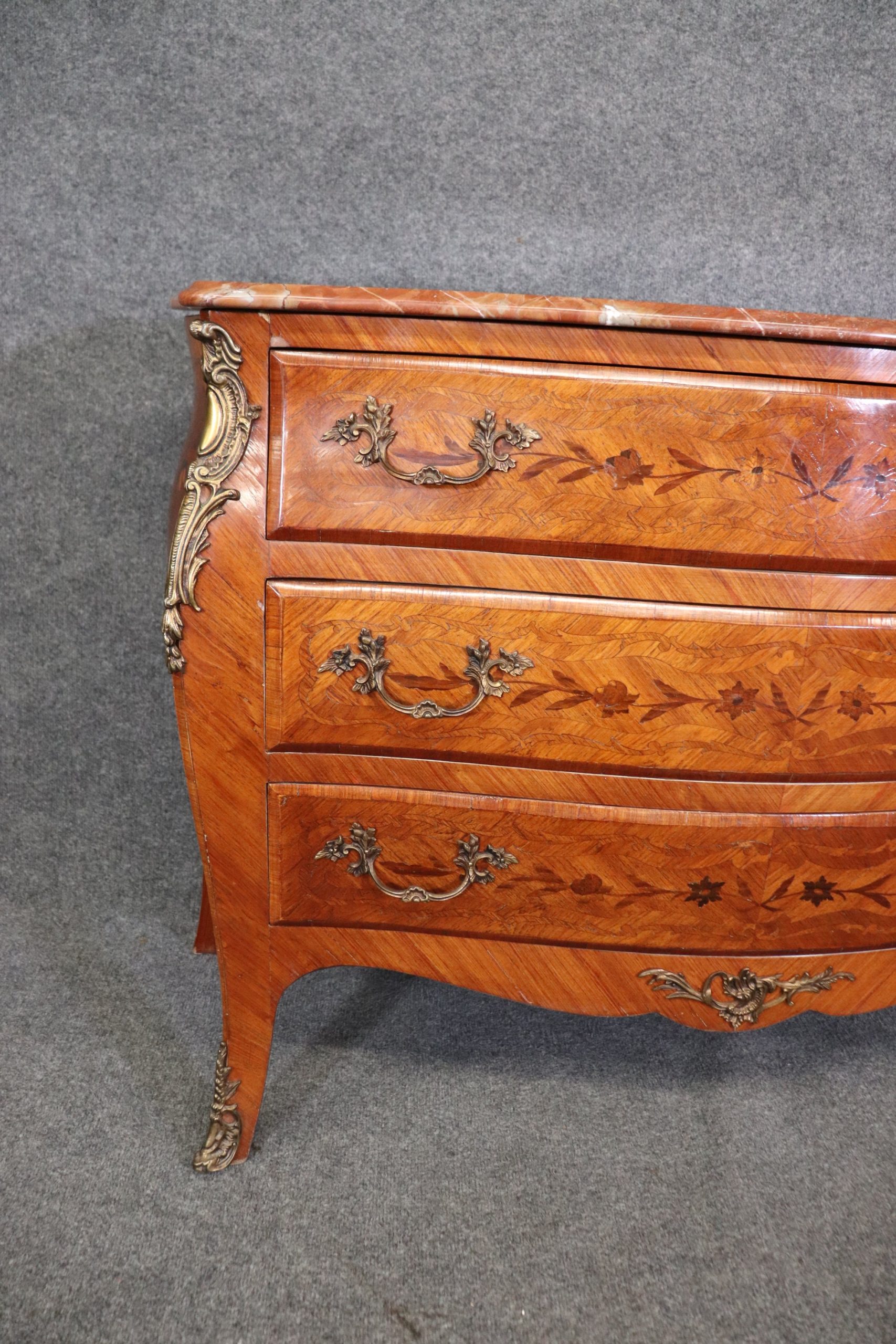 Vintage Louis XV Style Inlaid Marble Top 3 Drawer Commode, Vintage Decor - Image 10