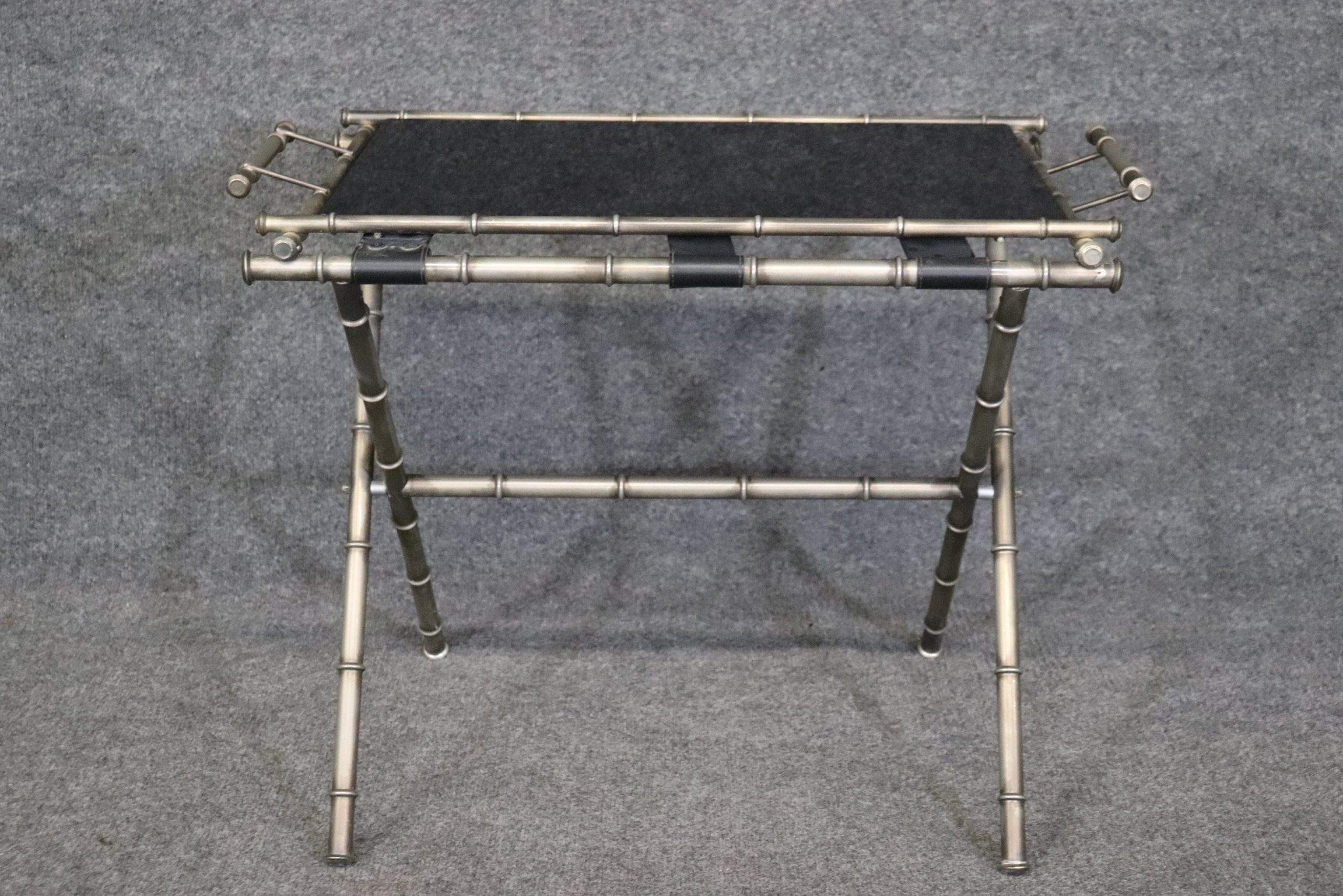 Mid Century Jacques Adnet Style Faux Bamboo Smoked Glass Tray with Stand, MCM - Image 3
