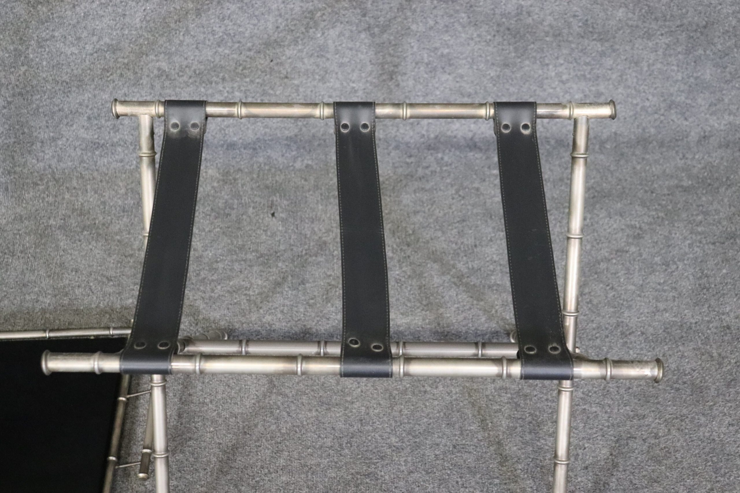 Mid Century Jacques Adnet Style Faux Bamboo Smoked Glass Tray with Stand, MCM - Image 6