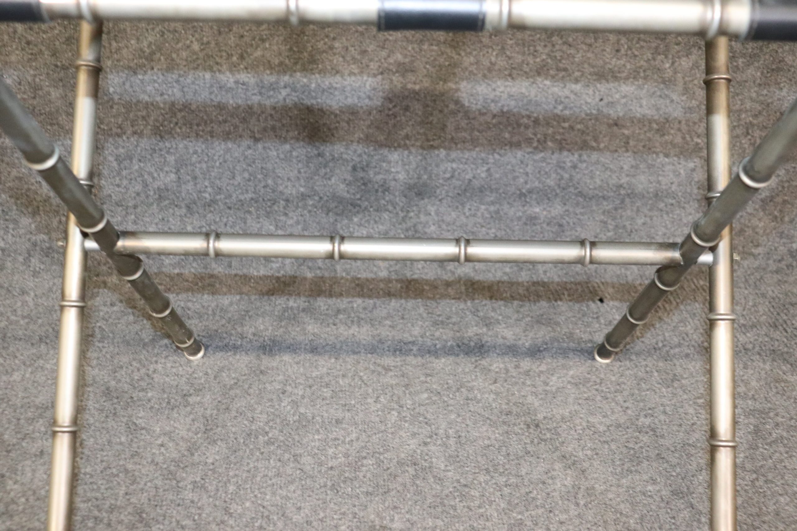 Mid Century Jacques Adnet Style Faux Bamboo Smoked Glass Tray with Stand, MCM - Image 10