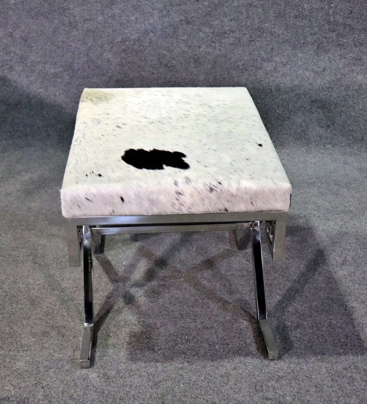 Pair of Jean Michel Frank style Greek Key Upholstered X Benches, Mid Century Modern - Image 5