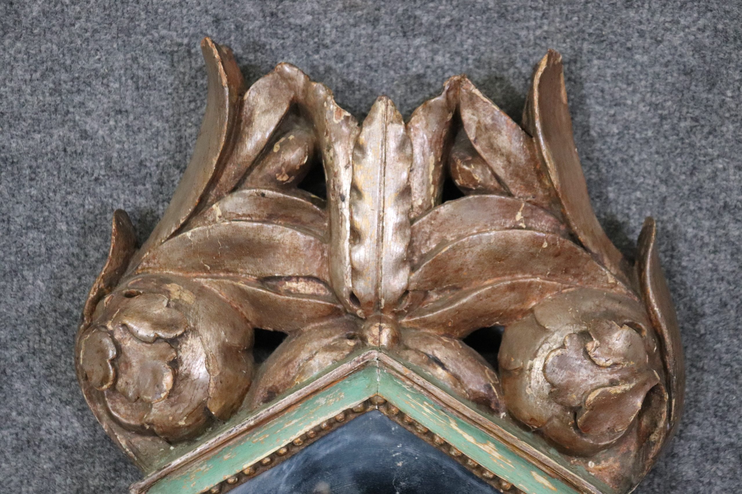 18th C Antique Carved French Louis XV Paint Decorated Wall Mirror Hanging Mirror, Antiques - Image 5