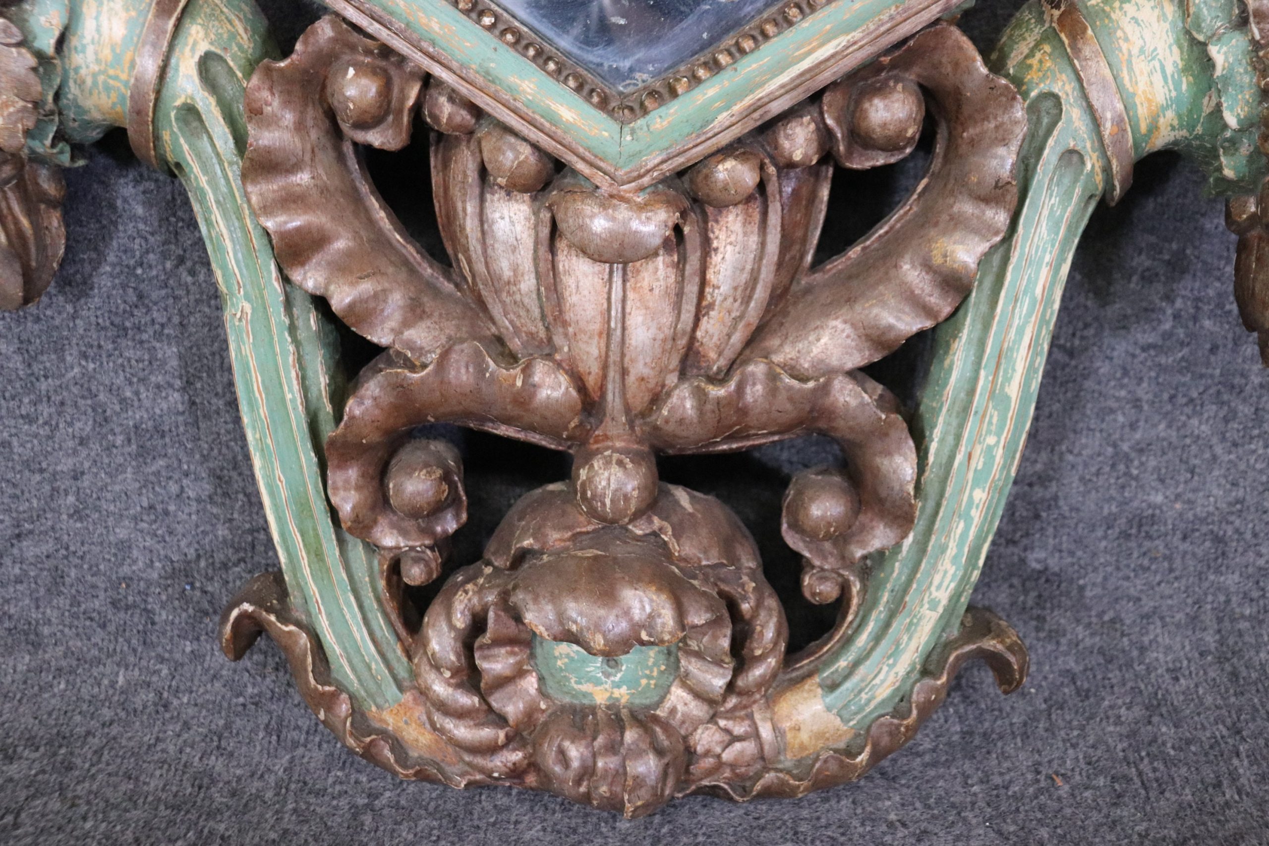 18th C Antique Carved French Louis XV Paint Decorated Wall Mirror Hanging Mirror, Antiques - Image 7