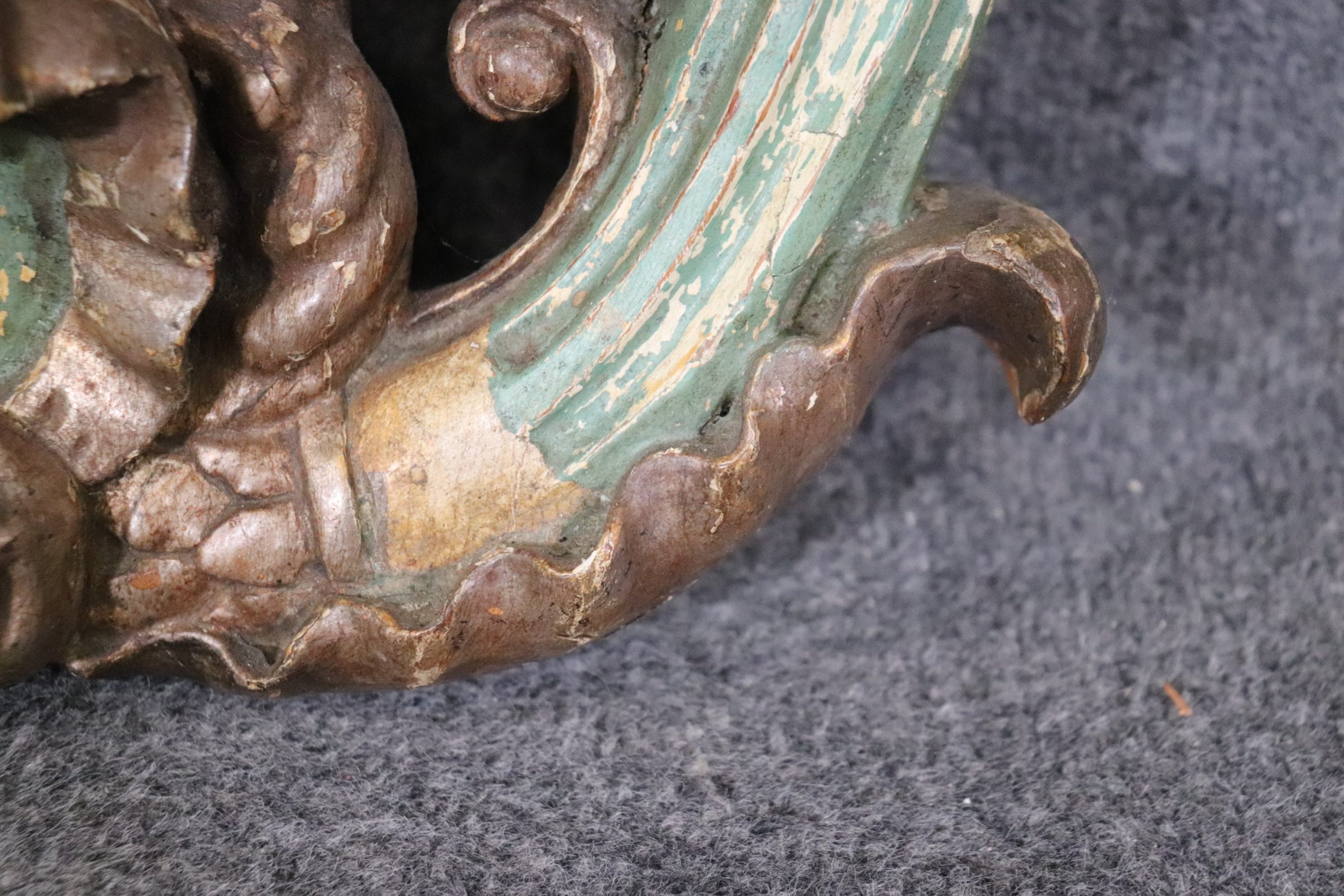 18th C Antique Carved French Louis XV Paint Decorated Wall Mirror Hanging Mirror, Antiques - Image 9