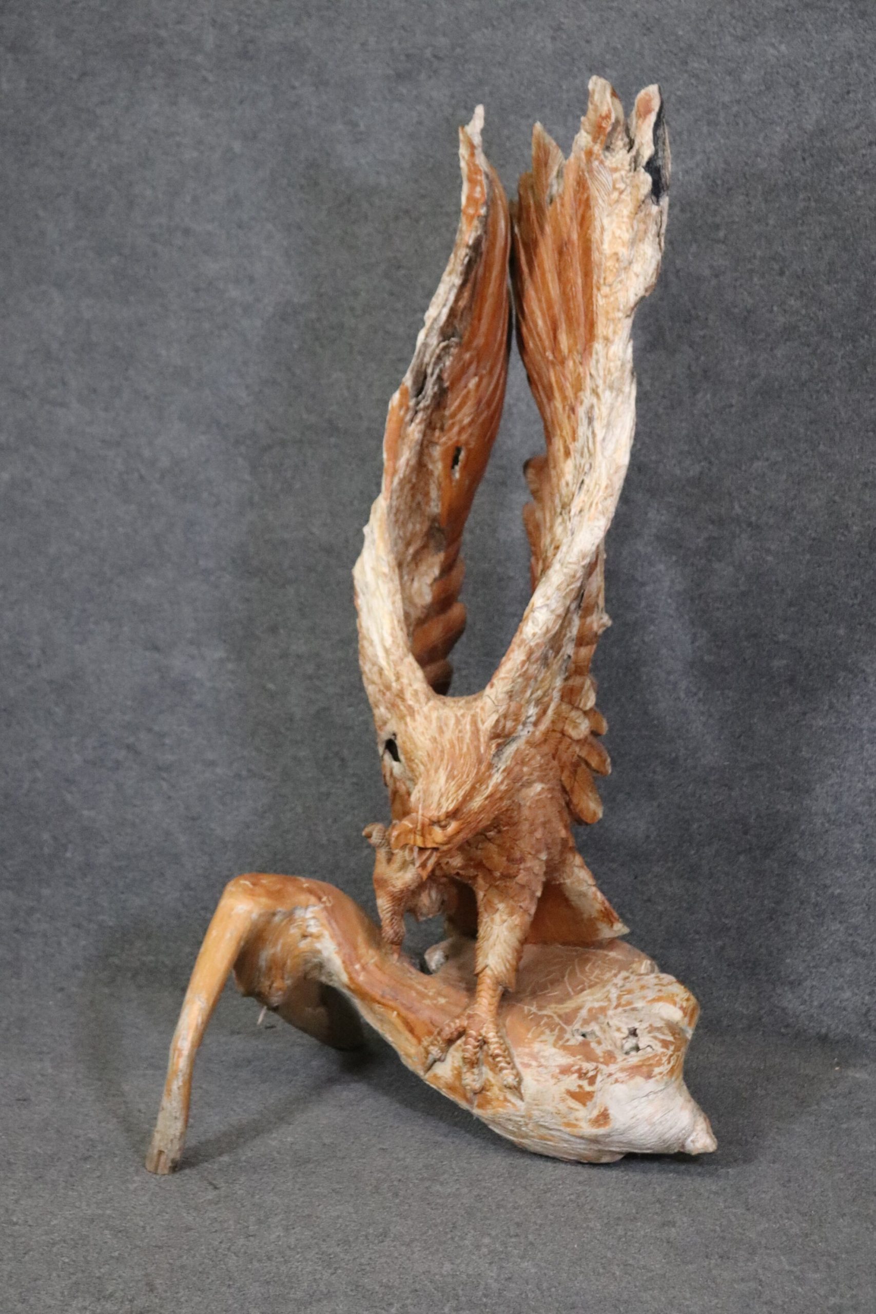 Large Carved Walnut Free Form American Eagle Sculpture, Vintage - Image 3