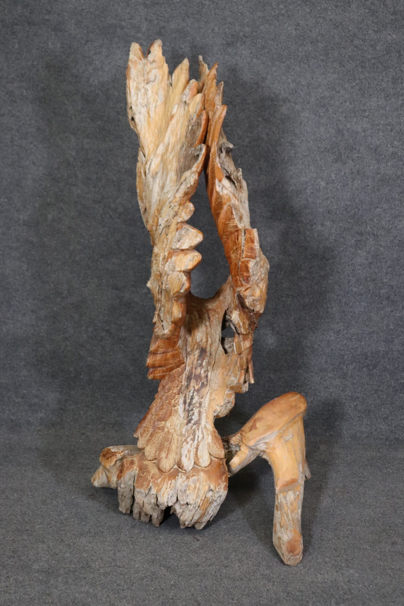 Large Carved Walnut Free Form American Eagle Sculpture, Vintage - Image 4