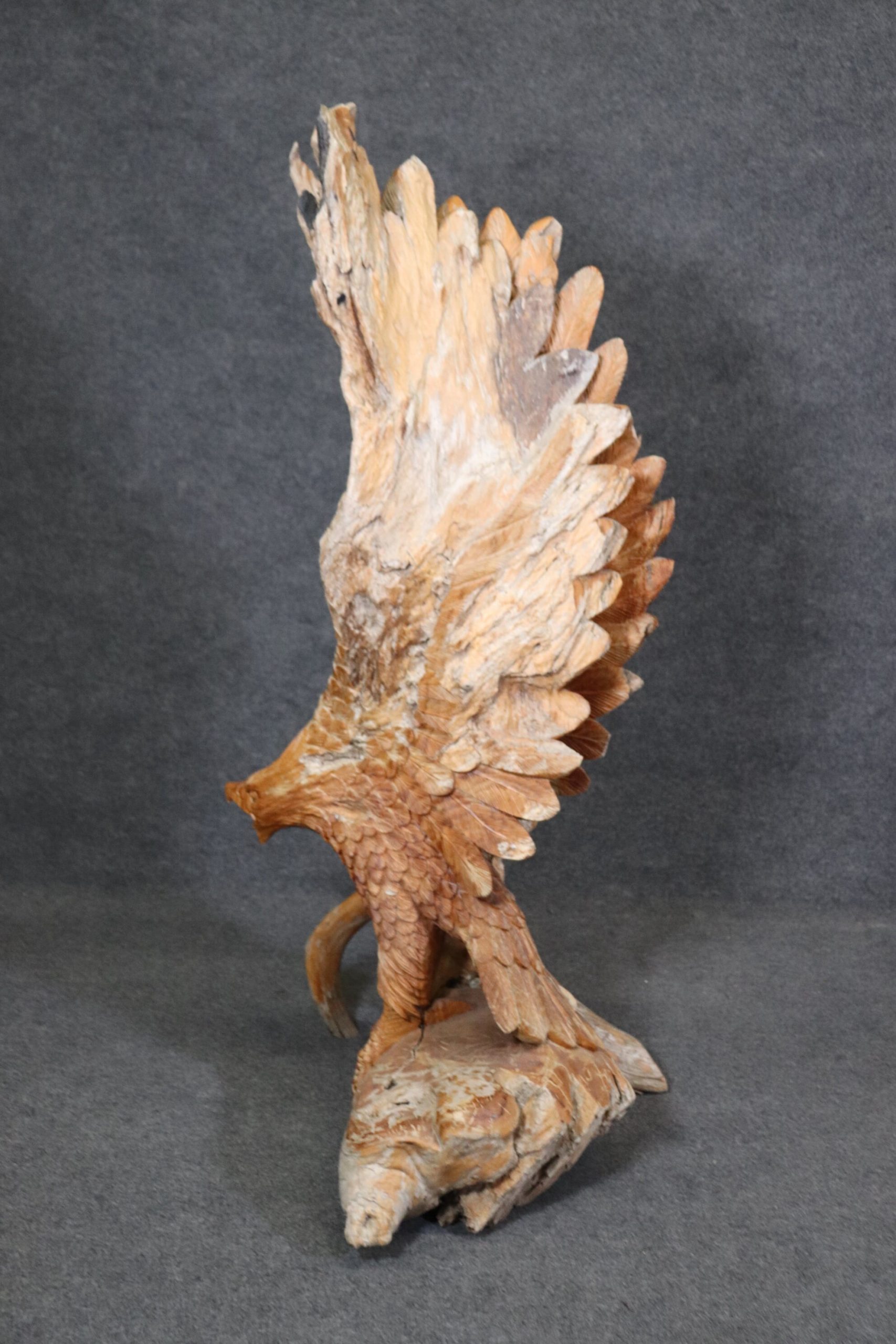 Large Carved Walnut Free Form American Eagle Sculpture, Vintage - Image 5
