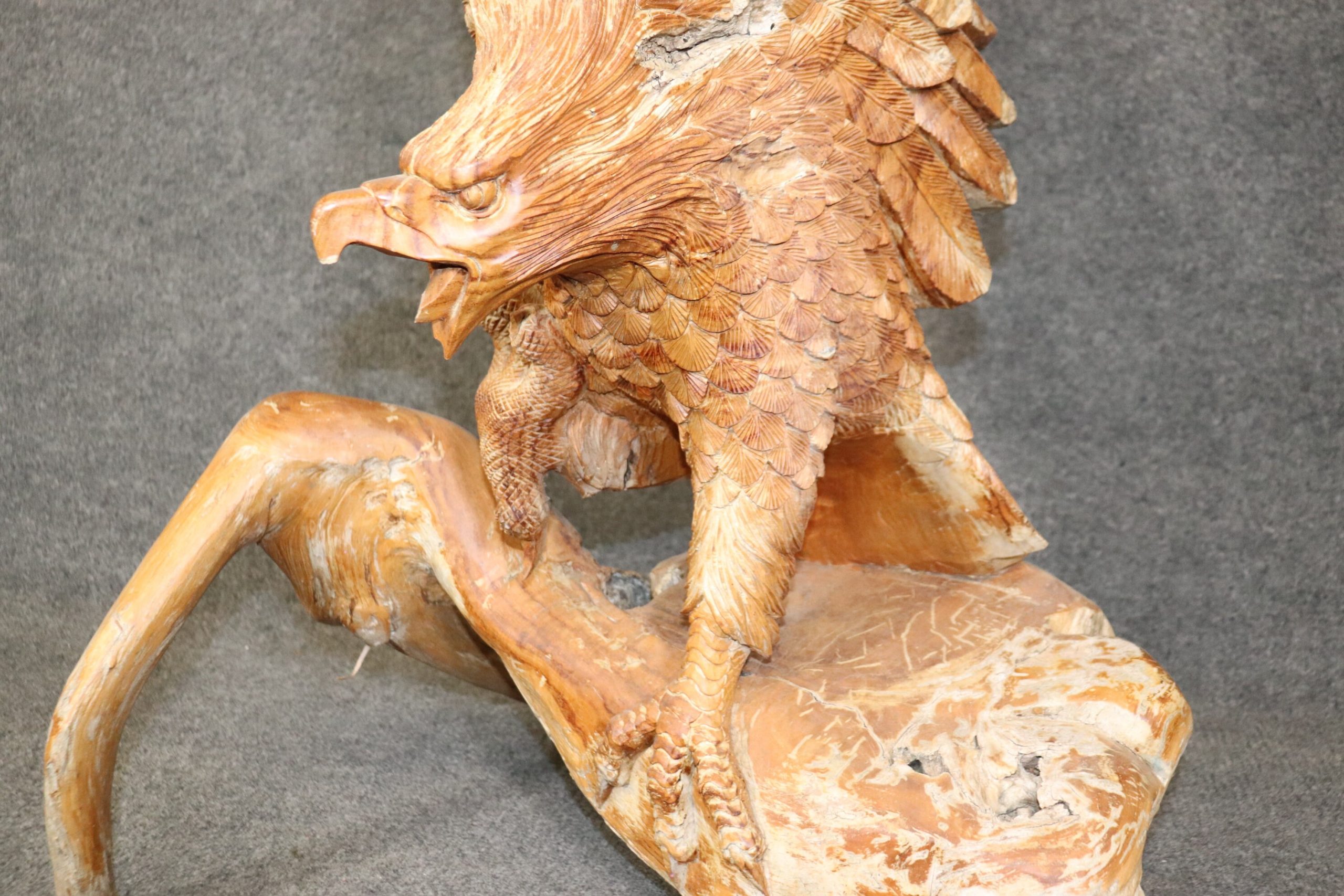 Large Carved Walnut Free Form American Eagle Sculpture, Vintage - Image 7
