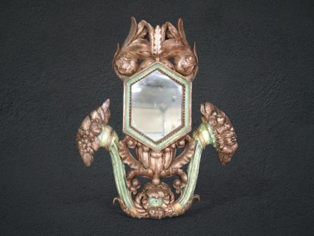 18th C Antique Carved French Louis XV Paint Decorated Wall Mirror Hanging Mirror, Antiques