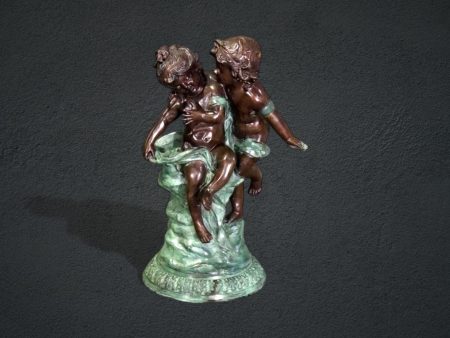 Vintage Bronze Figural Sculpture of Children Playing, Vintage Decor