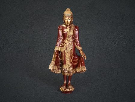 Antique Distressed Gilt and Polychrome Carved Figural Mandalay Statue, Antique Decor