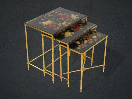 Set French Faux Bamboo Chinoiserie Nesting Tables Attributed to Maison Bagues, Antiques