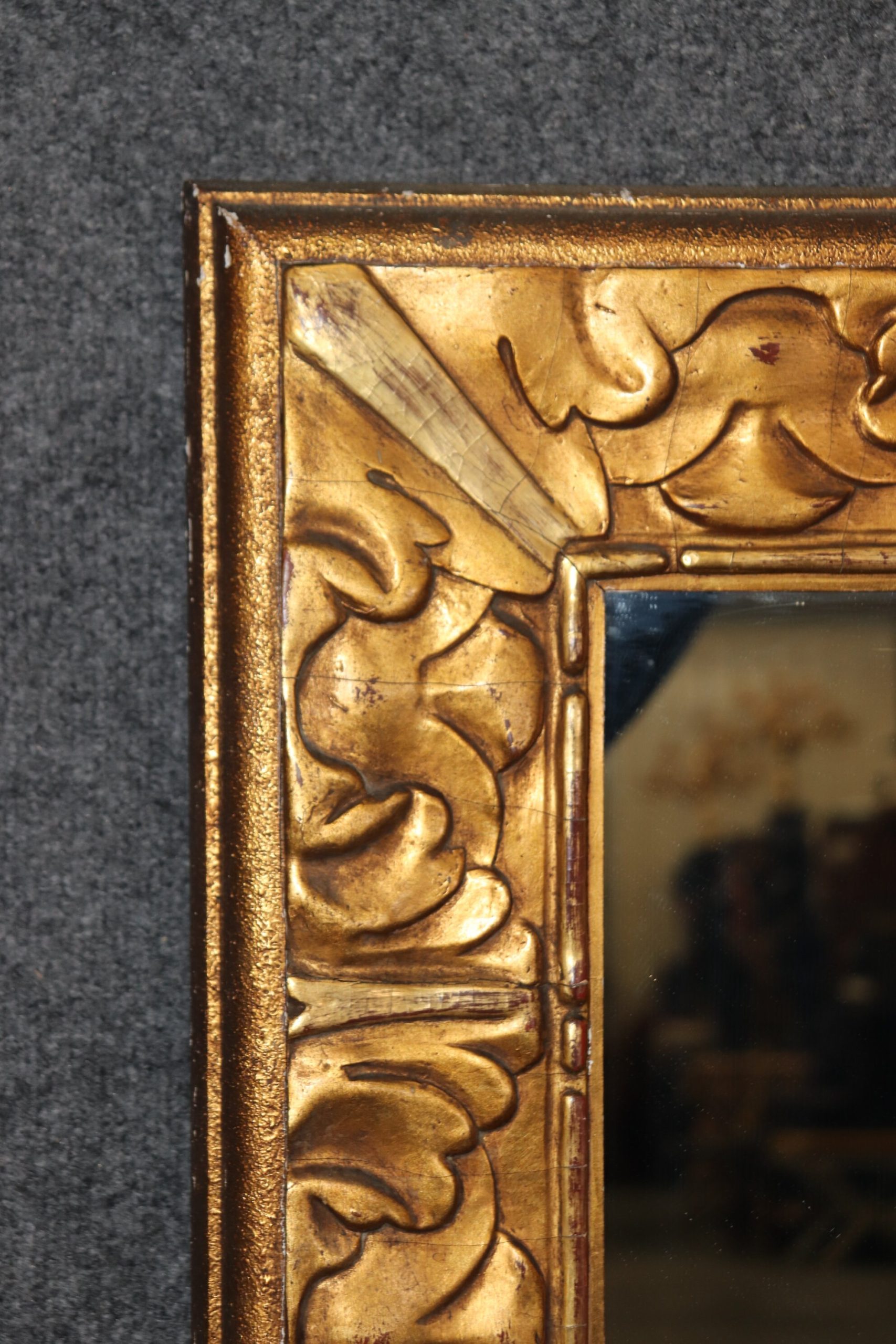 French Regency Style Carved Distressed Painted Wall Hanging Mirror, Antiques - Image 6