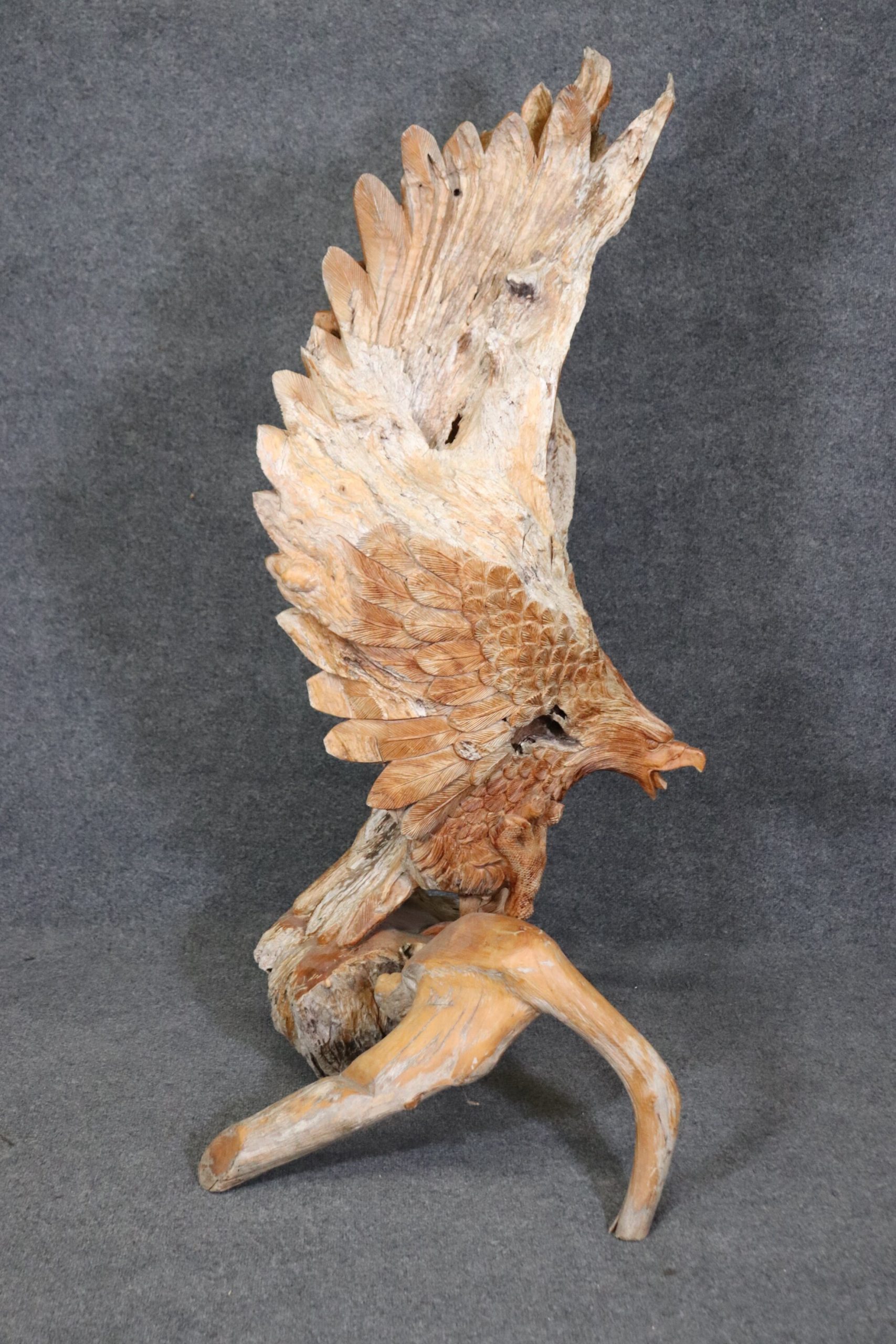Large Carved Walnut Free Form American Eagle Sculpture, Vintage - Image 2
