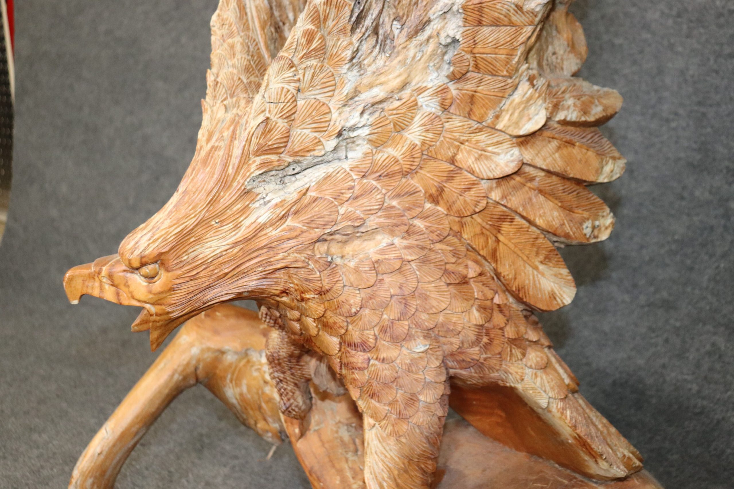 Large Carved Walnut Free Form American Eagle Sculpture, Vintage - Image 10