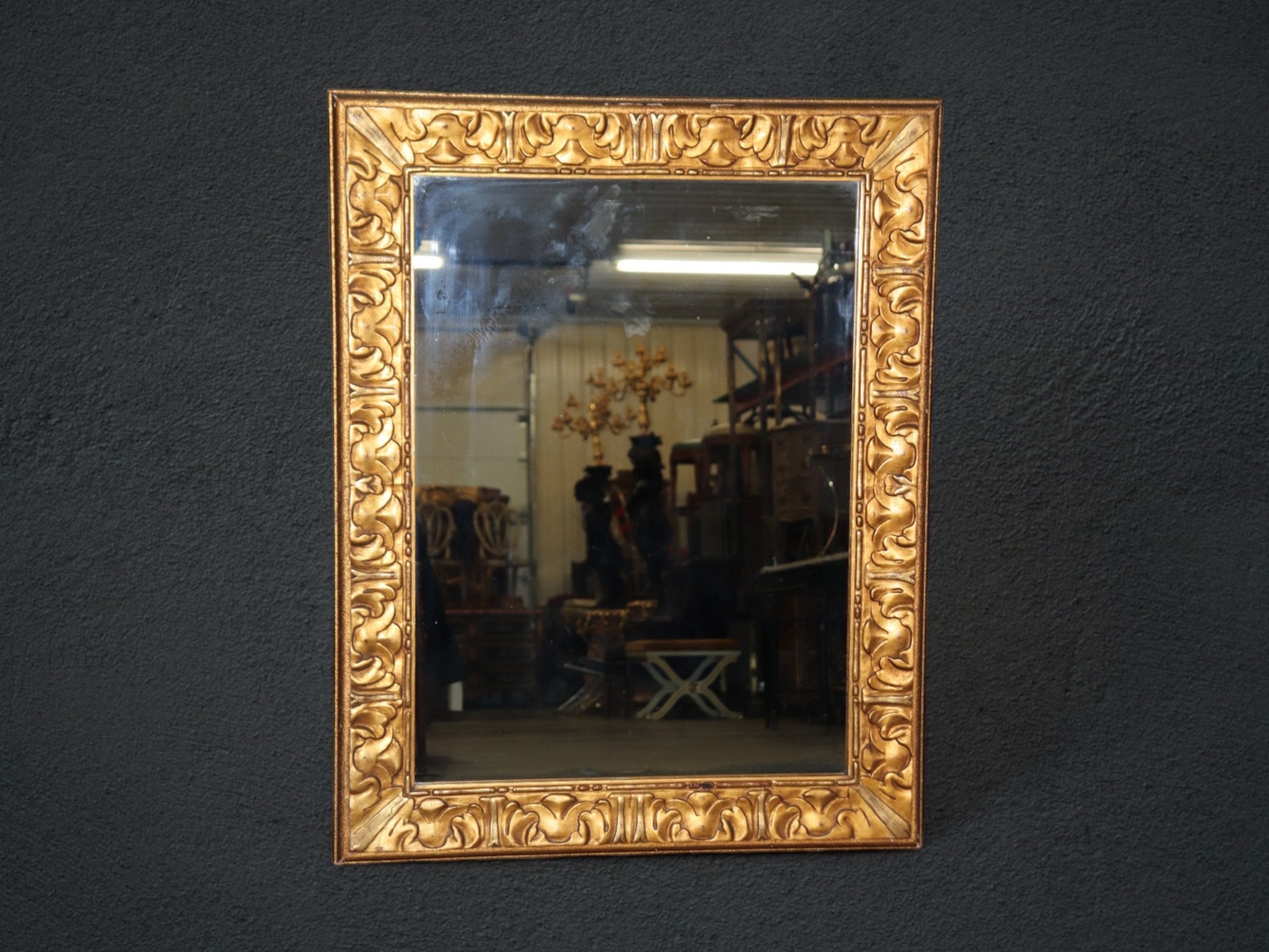 French Regency Style Carved Distressed Painted Wall Hanging Mirror, Antiques