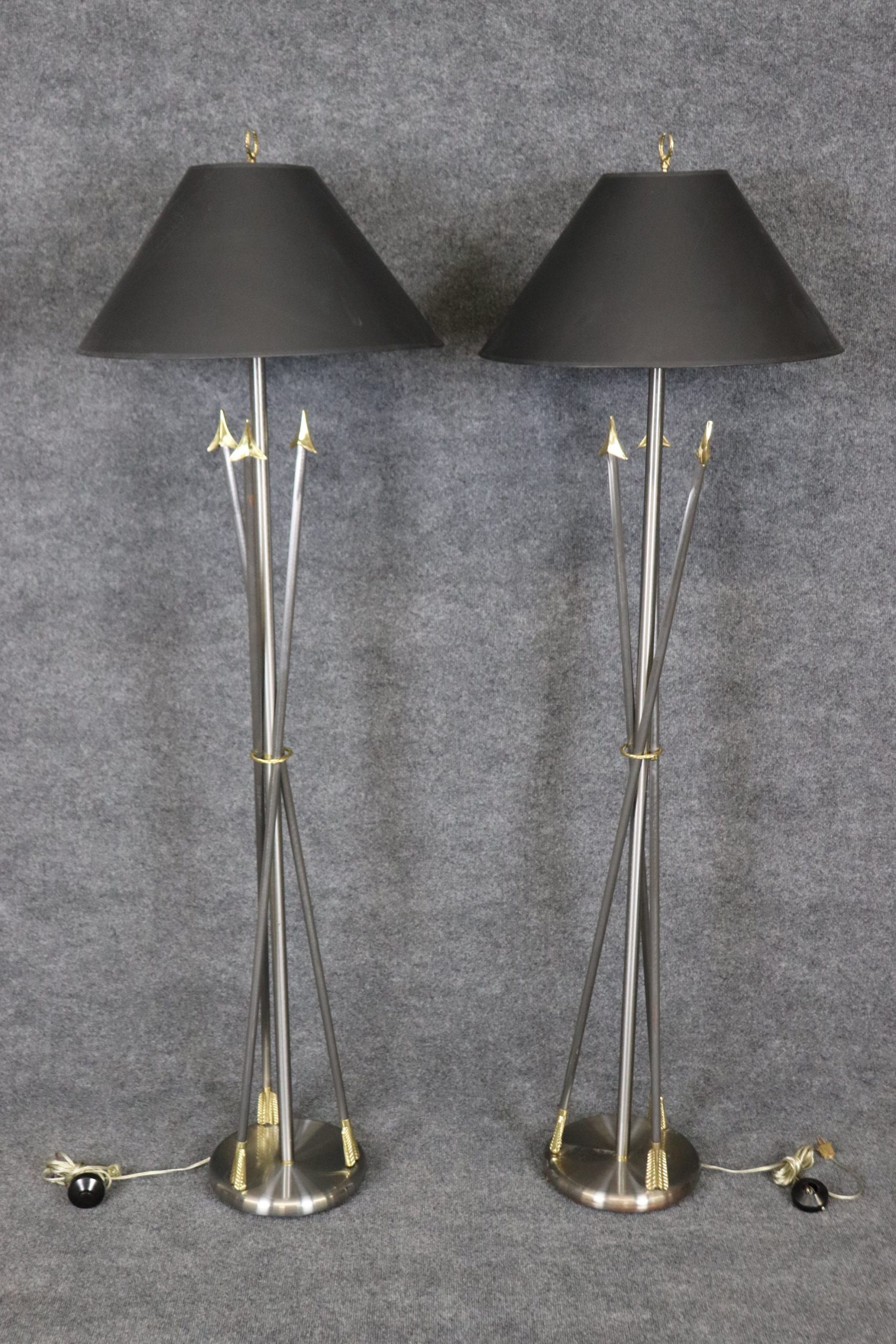 Pair of Mid Century Andre Arbus Style Chrome and Brass Floor Lamps, MCM - Image 2