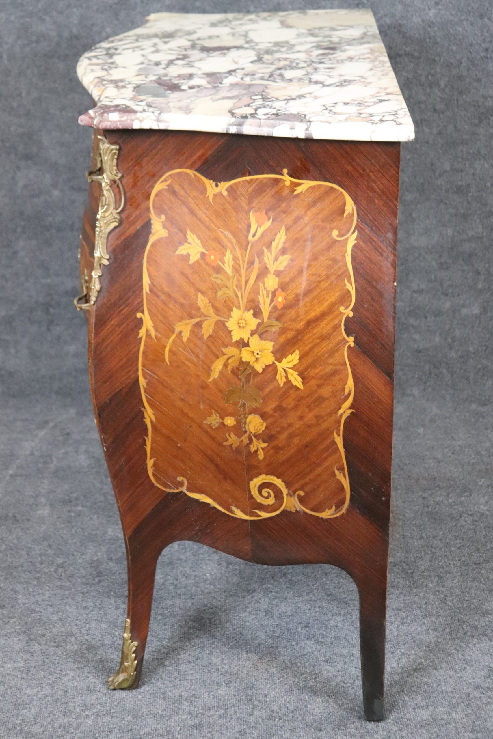 Louis XV Style Inlaid Marble Top Commode, Chest of Drawers - Image 3