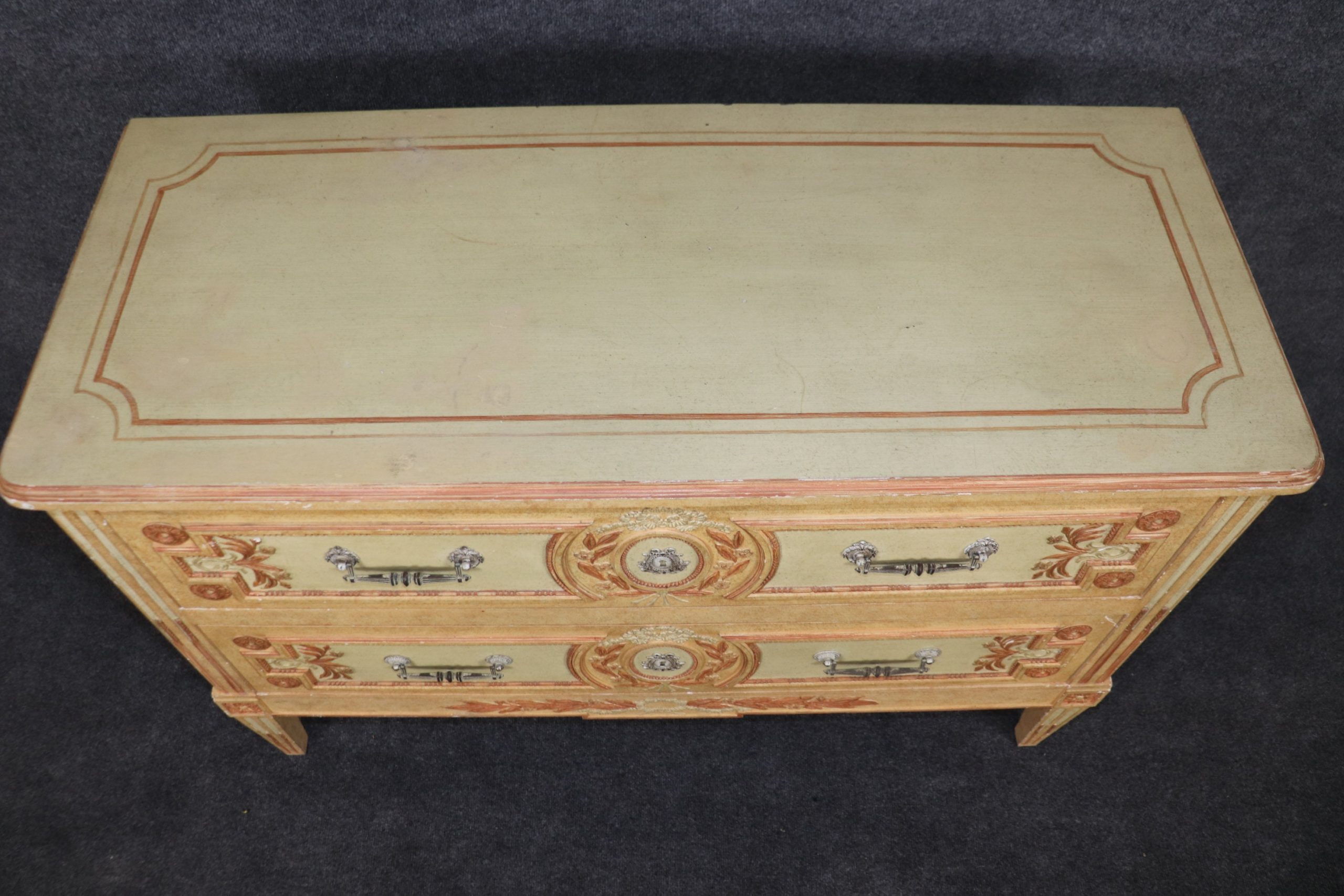 Vintage Baker Louis XVI Style Paint Decorated Commode, Chest of Drawers - Image 6