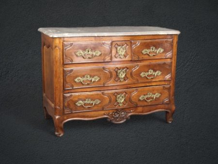 Antique 18thC Country French Marble Top Commode, Chest of Drawers