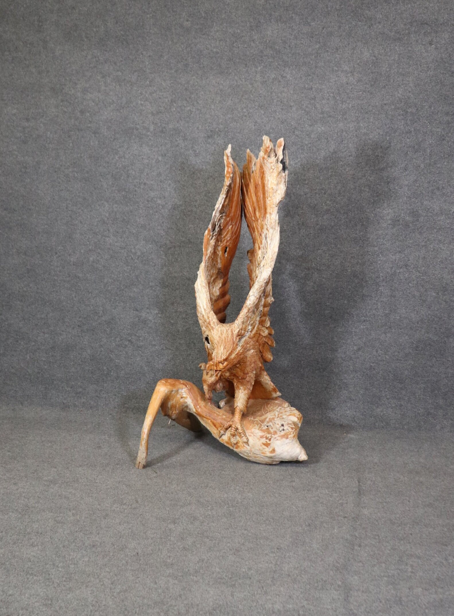 Large Carved Walnut Free Form American Eagle Sculpture, Vintage