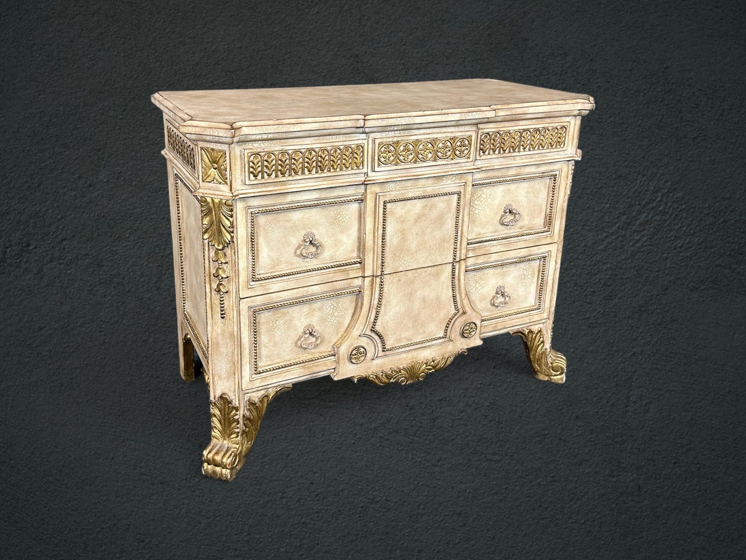 Maitland Smith Style Quality Louis XV Style Paint Decorated Commode, Chest of Drawers
