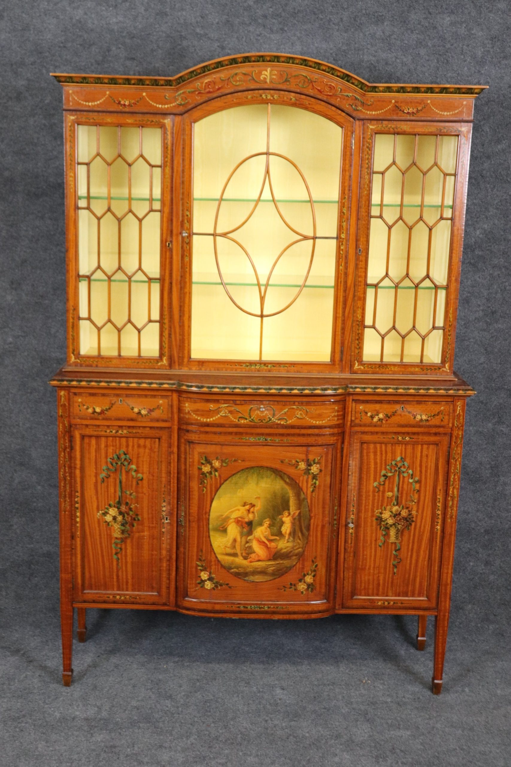 Antique 19th Century English Adams 2 Piece Paint Decorated Display Cabinet, Curio Cabinet - Image 2