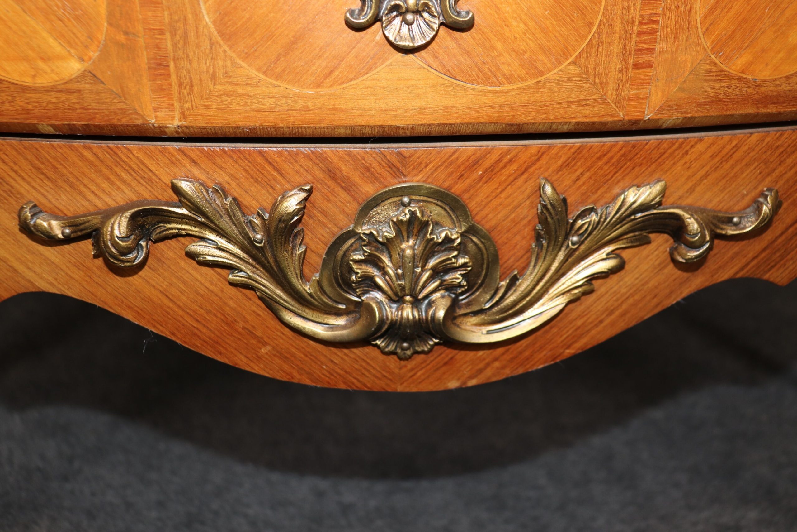 French Louis XV Style Inlaid Marble Top Commode, Chest of Drawers - Image 10