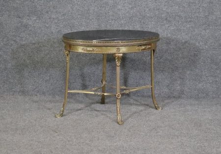 Louis XV Style Brass Marble Top Accent Table circa 1950s, Antique Furniture