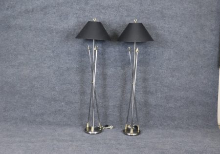 Pair of Mid Century Andre Arbus Style Chrome and Brass Floor Lamps, MCM