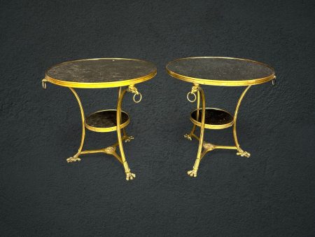Antique Pair Regency Style Bronze Ormolu and Marble Top Gueridons with Eagle Heads, Antique Tables