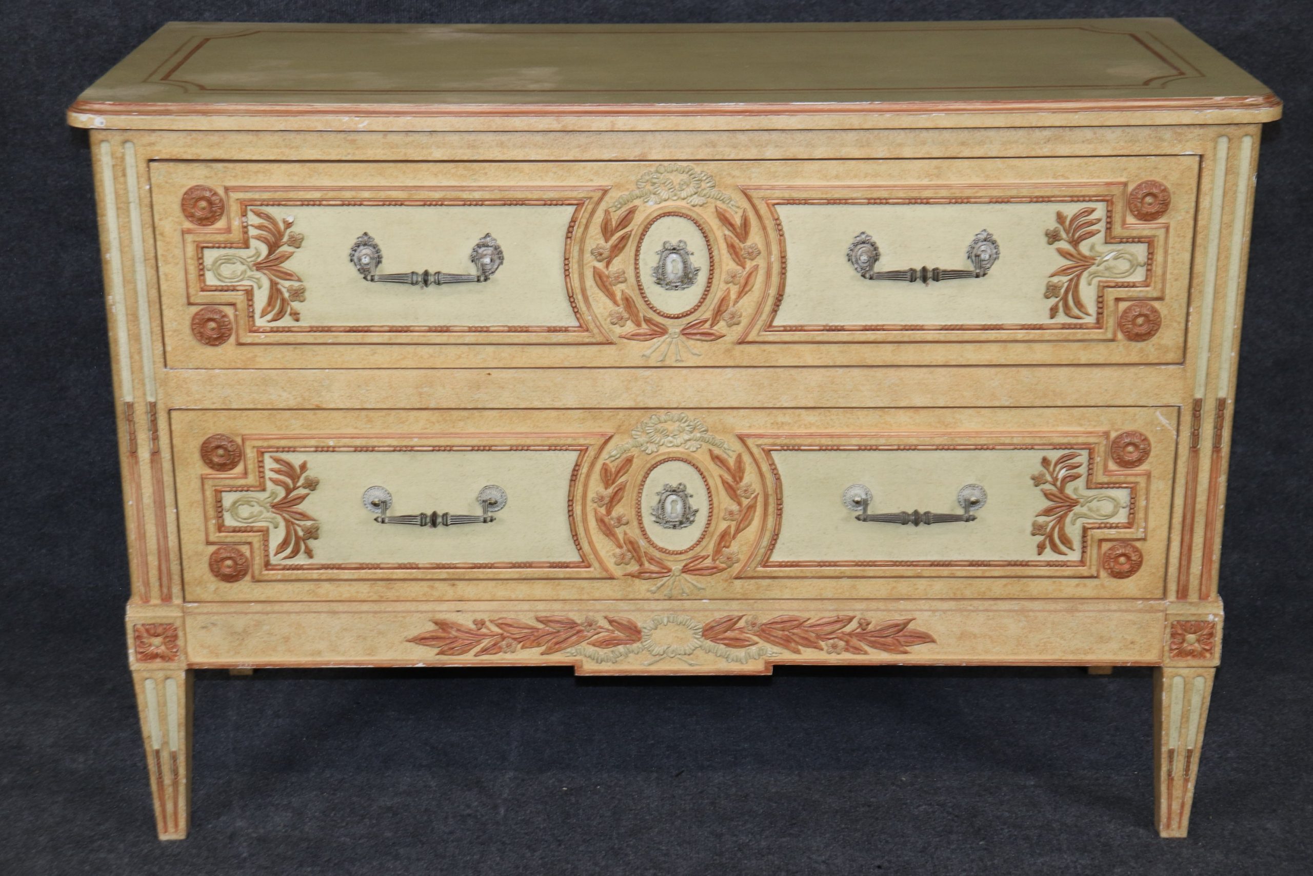 Vintage Baker Louis XVI Style Paint Decorated Commode, Chest of Drawers - Image 2