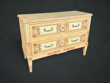 Vintage Baker Louis XVI Style Paint Decorated Commode, Chest of Drawers