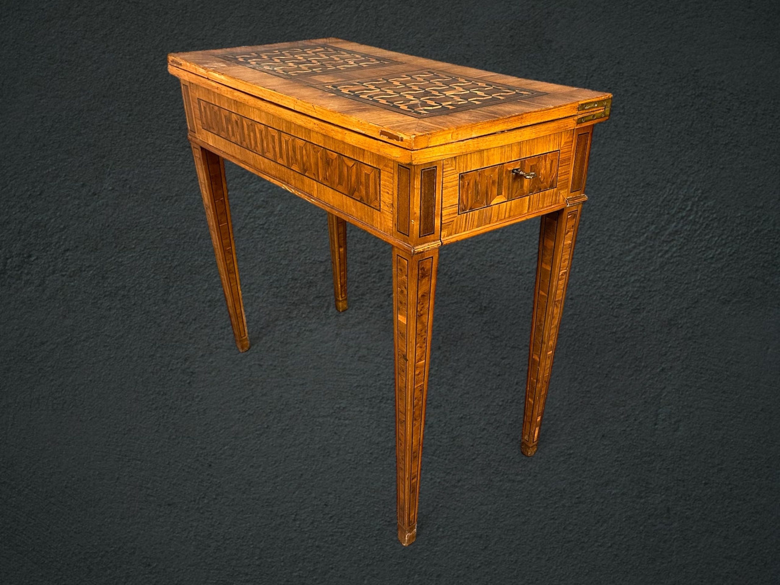 Antique 18th Century Italian Olive Wood Flip Top Game Table, Accent Table