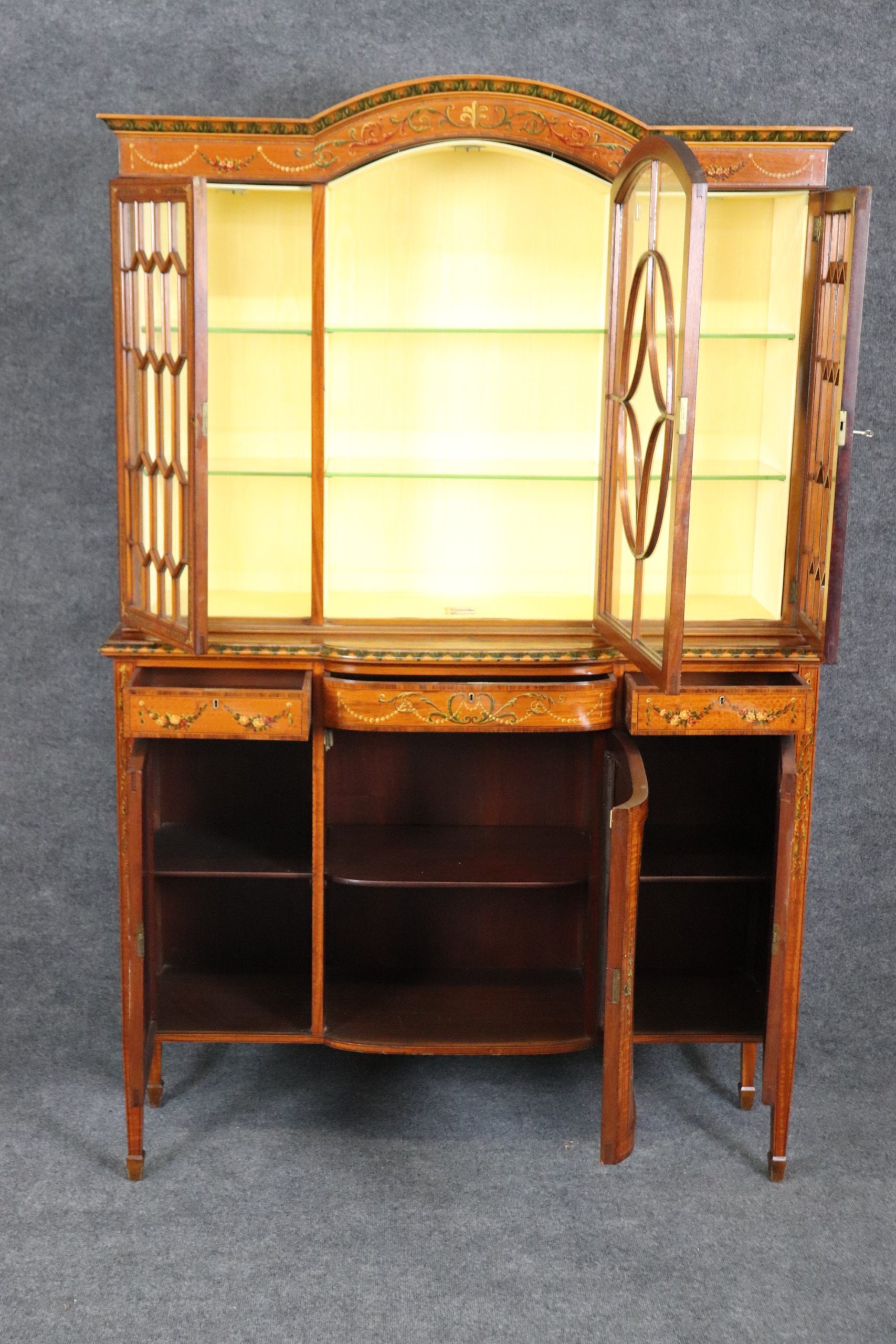 Antique 19th Century English Adams 2 Piece Paint Decorated Display Cabinet, Curio Cabinet - Image 5