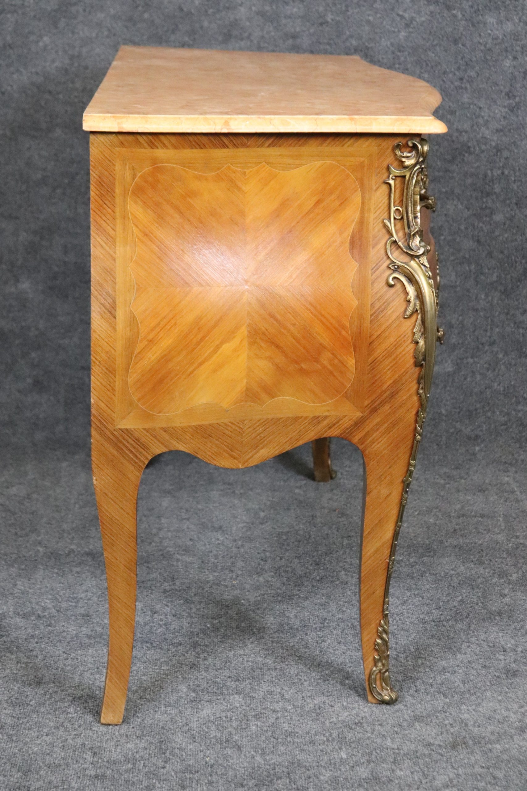 French Louis XV Style Inlaid Marble Top Commode, Chest of Drawers - Image 4