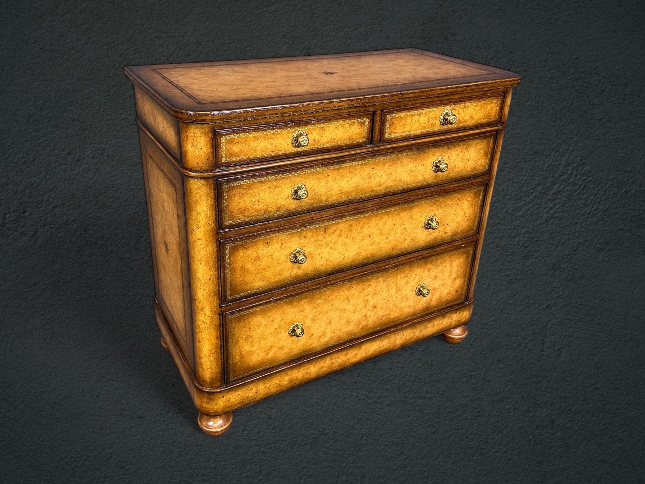 Maitland Smith Leather Wrapped Chest of Drawers, Dresser