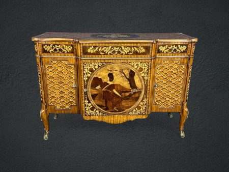 Maitland Smith Louis XV Style Inlaid Commode Server, Antique Furniture