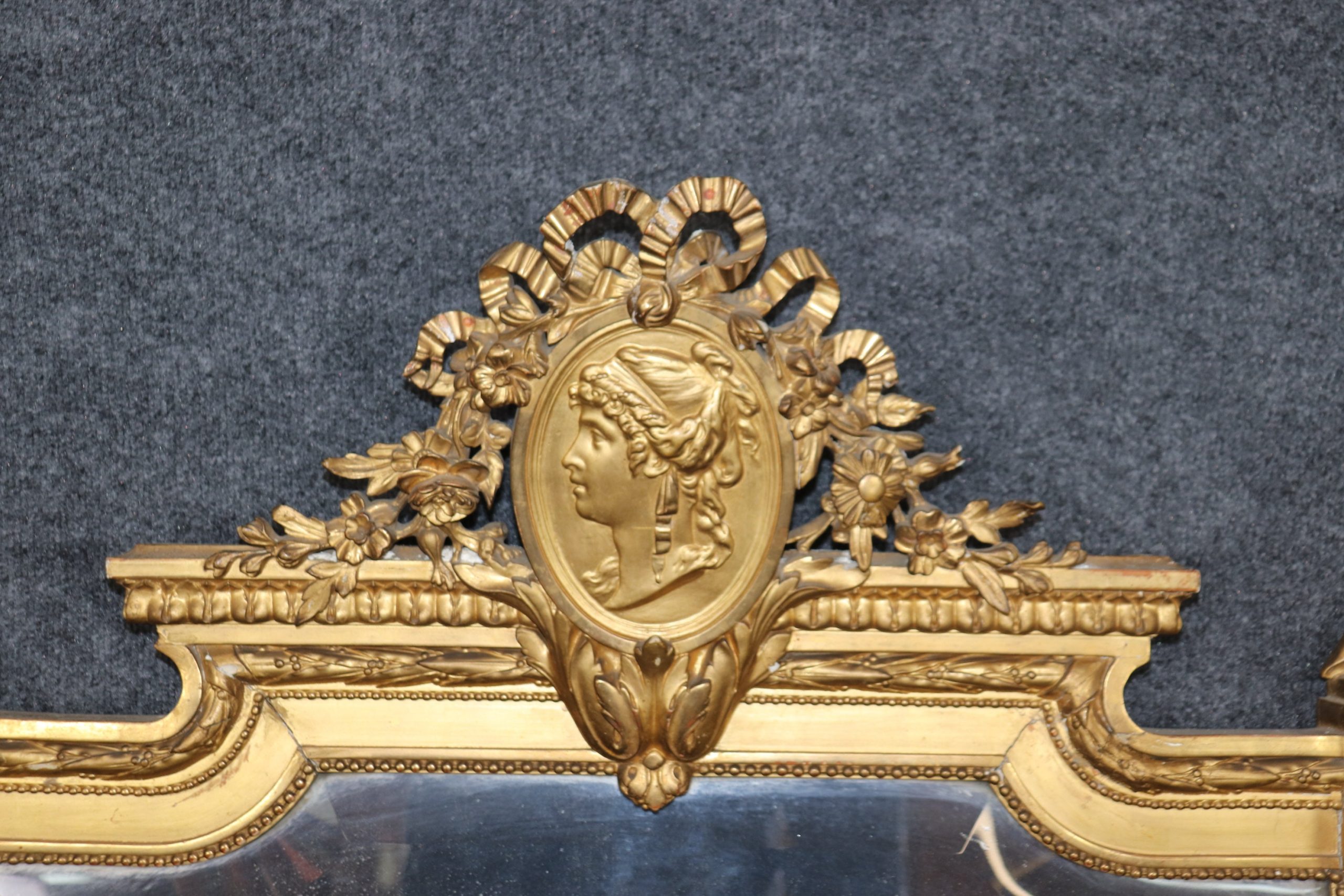 Antique 19th Century Louis XVI Style Gold Gilt Carved Figural Mirror, Vintage Mirror - Image 3